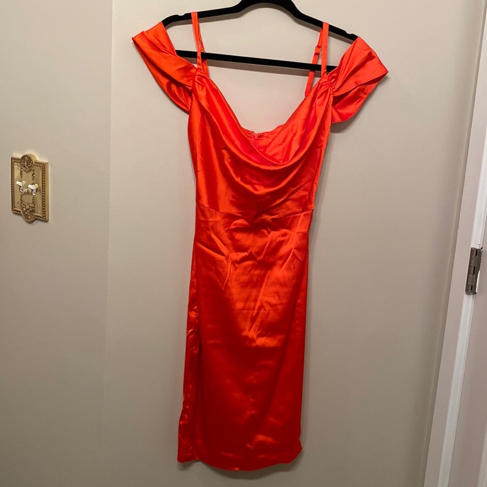 OHPOLLY Satin Cowl Neck Knee Length Dress